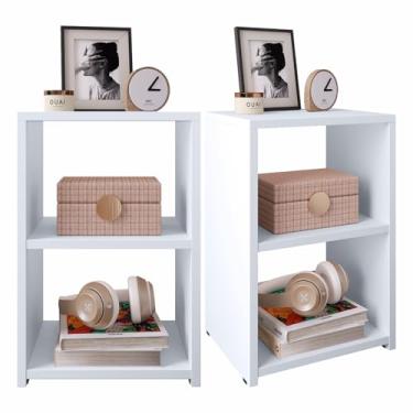 Imagem de Kit 2 Mesa Cabeceira Prateleira Mesinha Estreita Nicho Aberto Tomada Criado Bella Quarto Casal – RPM (Branco)