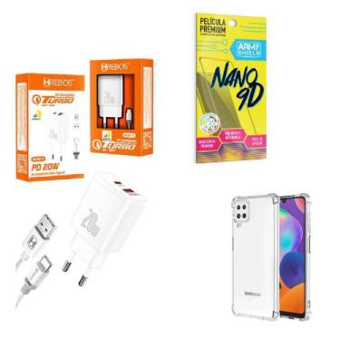 Imagem de Kit Carregador Turbo 20W + Capinha Samsung M62 + Película de Cerâmica 