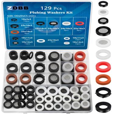 Imagem de TWCC 125 pecas arruelas de mangueira de jardim juntas de chuveiro com filtro de tela, arruela de borracha de silicone para conexoes de agua de 9,5 mm encanamento mangueira de chuveiro divisor de maquina de lavar torneira RV