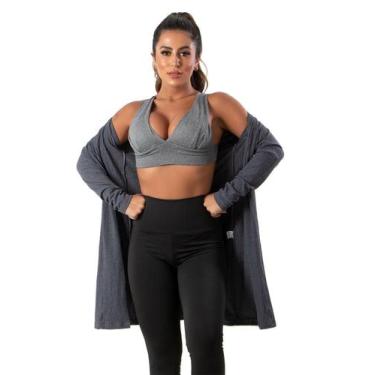 Imagem de Cardigan Kimono Feminino Canelado Manga Longa - JAVA MODAS, Cinza chum