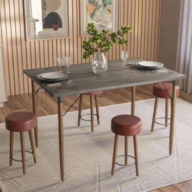 Imagem de Mesa de Jantar Madri Ebano e 4 Bancos Paris Pés Natural Tecido Sintéti