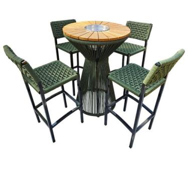 Imagem de Conjunto Banquetas e Mesa Corda Náutica Verde Militar - Varanda Móveis