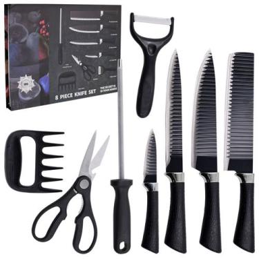 Imagem de Jogo Com 8 Peças Inox Profissional Para Churrasco Chef Facas - Amana S