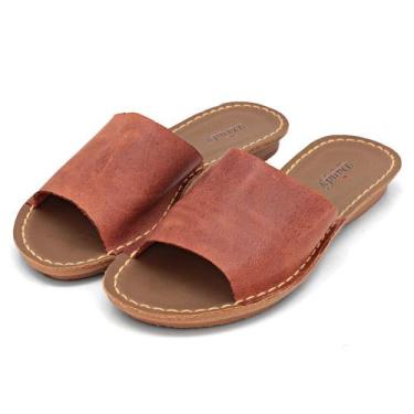 Imagem de Sandália Rasteirinha Feminina Couro Chinelo Confortável - DANDY, Marro