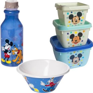 Imagem de Conjunto Porta Lanche Escola Passeio Infantil Mickey 5 Itens - Plasúti