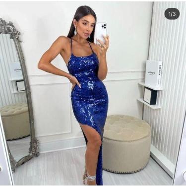 Imagem de Vestido Longo Festa Paetê Trançado Costas Fenda Na Perna - Luh May, P,