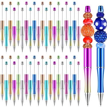Imagem de 50 peças de caneta de plástico com contas caneta de contas de eixo a granel canetas esferográficas de tinta faça você mesmo canetas bonitas legais canetas esferográficas para fazer você mesmo presente estudantes professor presente de formatura material escolar de escritório (multicolorido)
