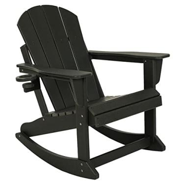 Imagem de Naocca Adirondack Cadeira de balanço para pátio ao ar livre, cadeiras Adirondack, cadeira de gramado de plástico HDPE resistente ao clima para varanda, jardim, praia, quintal, preta, grande