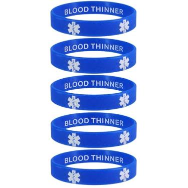 Imagem de Blood THINNER Pulseiras de silicone melhoradas com privacidade de alerta médico azul pacote com 5
