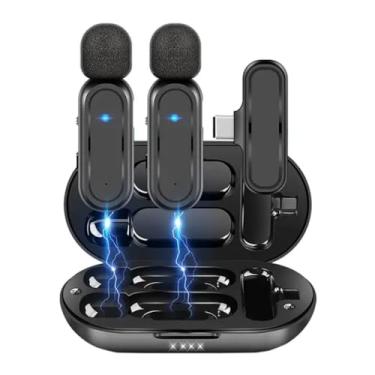 Imagem de Microfone de Lapela sem Fio Profissional Anti Ruído com Bluetooth para Celular Smartphone Android Samsung entrada Tipo C para Iphone 15 Pro Max