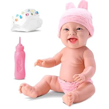Imagem de Boneca Bebê Reborn na Caixa Mamadeira Fralda Toca e Calcinha