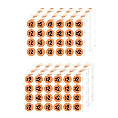 Imagem de Mobiusea Creation 480 peças de adesivos de preço de US$ 2 | Etiquetas de preço de 2 dólares | Cor laranja brilhante com texto preto | 1,9 cm de diâmetro | Etiquetas de preço pré-impressas | Adesivos de venda de garagem