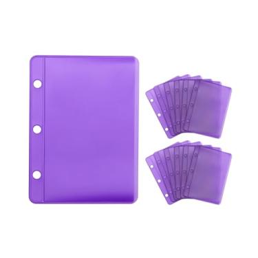 Imagem de NatSumeBasics 12 mini bolsos roxos para fichário A9, inserções para fichário, dinheiro, orçamento, envelopes de PVC, protetor de folha para 3 fichários, organizador de fotos, cartões e notas (roxo)