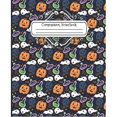 Imagem de Composition Notebook: Halloween Wide Ruled 7.5 x 9.25 in 100 Pages Composition Book Pumpkins and Potions Pattern