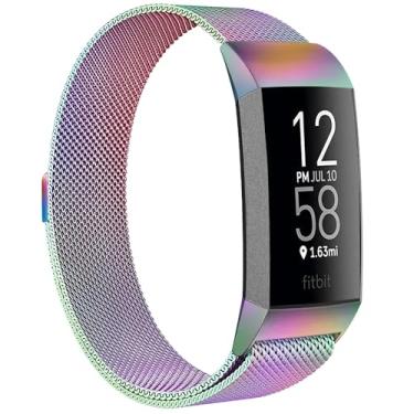 Imagem de Pulseiras de metal ZWGKKYGYH compatíveis com Fitbit Charge 4 e Fitbit Charge 3 pulseiras para homens e mulheres, pulseira magnética de malha de aço inoxidável, acessórios de reposição, pulseira com trava magnética exclusiva, Colorful, Small: 5.5" - 7.9"