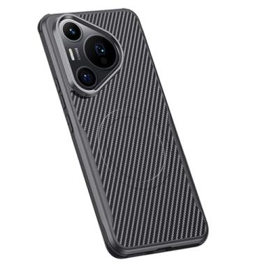 Imagem de POYUFRG Capa magnética para Huawei Pura 70 Ultra/70 Pro/70 Pro+/70, fibra de carbono fosca, ultrafina, à prova de choque, suporta carregamento sem fio, preta, 70