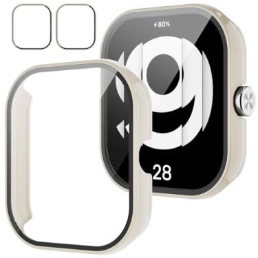 Imagem de Rc-Z Capa protetora de tela para smartwatch Xiaomi Redmi Watch 4, amortecedor de PC rígido e acessórios de substituição de filme de vidro temperado para Redmi Watch 4, branco leite