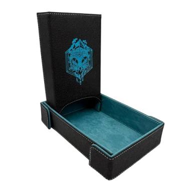 Imagem de Norse Foundry Conjunto de bandeja de dados e torre Roll for Adventure – veludo azul-petróleo luxuoso e acabamento de couro seguro – acessório de jogos RPG para mesa – Rolos controlados e design de