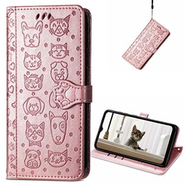 Imagem de CCSmall Capa carteira para Samsung Galaxy A23 4G/5G, desenho fofo de cachorro gato com suporte para cartão de identificação, capa de telefone flip de couro PU para Samsung Galaxy A23 ouro rosa