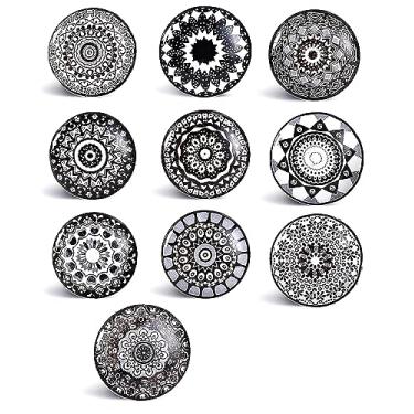 Imagem de Craft Kart Conjunto de 10 puxadores coloridos de armário de cerâmica para cozinha, armário, gaveta, guarda-roupa (preto e branco1)