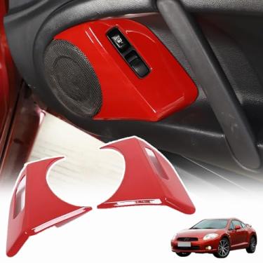 Imagem de Acabamento da tampa do interruptor de elevação de janela compatível com Mitsubishi Eclipse 2006-2011 ABS 2 peças, moldura de acabamento do alto-falante da porta lateral do carro, acessórios de