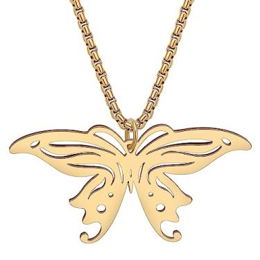 Imagem de DALANE Colar de borboleta fofo de aço inoxidável, pingente banhado a ouro 18 quilates para mulheres, meninas, presentes inovadores, joias de primavera, Medium, Aço inoxidável, Sem Pedra Preciosa