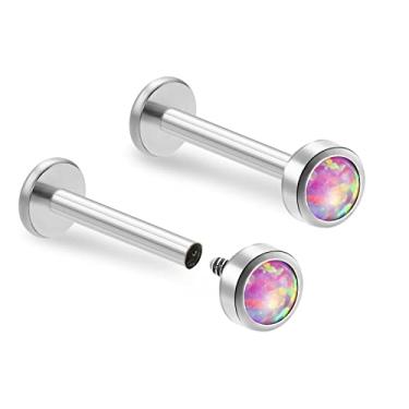 Imagem de ZYTAIJEW 1 peça/2 peças 16G 6 mm/8 mm/10 mm G23 titânio roscado internamente 4 mm azul/verde/rosa/branco/roxo opala sintética labret monroe lábio tragus cartilagem brinco piercing piercing de nariz