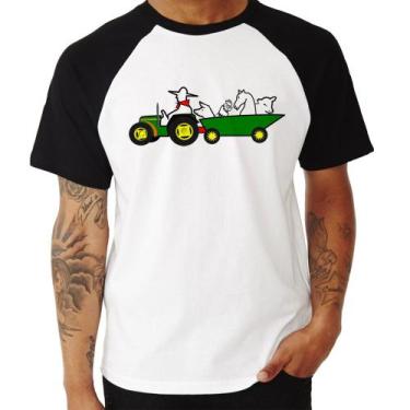 Imagem de Camiseta Raglan Fazendeiro - Foca na Moda, Branco, Preto, GGG