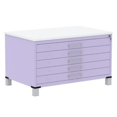 Imagem de Mapoteca 5 Gavetas Pandin 120 Cm (larg) Inmetro Tampo Mdp Branco Estrutura E Gavetas Em Aço Lilás