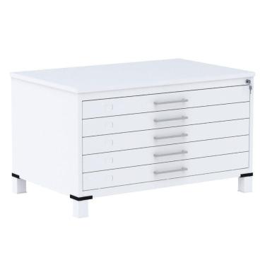 Imagem de Mapoteca 5 Gavetas Pandin 120 Cm (larg) Inmetro Tampo Mdp Cinza Estrutura E Gavetas Em Aço Branco