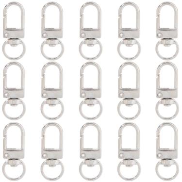 Imagem de SUNNYCLUE 1 caixa, 50 peças, fechos giratórios de liga de prata, clipes de chaveiro de metal a granel, resistente, em forma de U, ganchos de pressão de gatilho, fecho de garra de lagosta para fazer