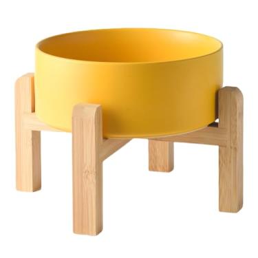 Imagem de Welloyed Tigela elevada de cerâmica para cães de 20 cm – Tigela de comida e água para cães de 1,984 g com suporte de bambu antiderrapante elevado, seguro para lava-louças e micro-ondas, tigela