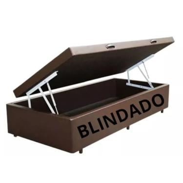 Imagem de Cama Baú Solteiro 0,88 x 1,88 c/ 48cm de altura - Abertura Lateral - Blindado. Corino Marrom