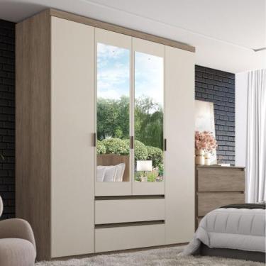 Imagem de Guarda Roupa Solteiro com Espelho 4 Portas 2 Gavetas em MDF Nobre THB,