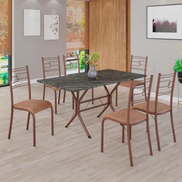 Imagem de Conjunto Sala de Jantar Mesa Retangular 140x75cm Tampo Pedra Ardósia Indiana 6 Cadeiras Paraty