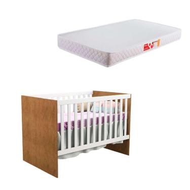 Imagem de Berço Minicama Gabi Branco e Amadeirado com Colchão Infantil Baby Liso D18 (10x70x130) Branco