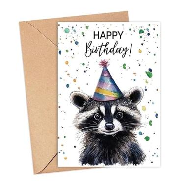 Imagem de Cartão de aniversário de guaxinim com chapéu de festa - cartão de feliz aniversário - presente de guaxinim - nascimento de animais de safári zoológico - cartões de felicitações de zoológico - cartões