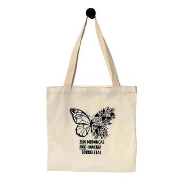 Imagem de Sacola Ecobag Algodão Cru Tecido Pano Mudanças Borboletas - Cine Coupl