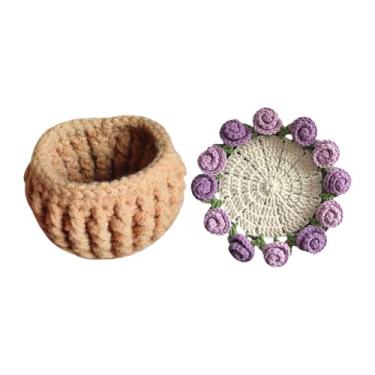 Imagem de rockible Kit de crochê para iniciantes, montanha -russa floral feita à mão com kit de partida de maconha de maconha de flores de fios para namorada de mesa, Roxo