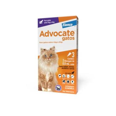 Imagem de Combo Advocate Gatos 0,8ml De 4kg A 8kg - 3 Pipetas - Elanco