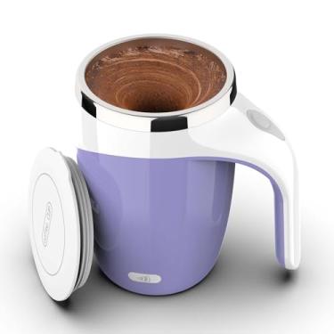 Imagem de CYANLUX Caneca de café com agitação automática, copo de mistura elétrica de aço inoxidável recarregável com tampa para café, leite, chá (roxo)