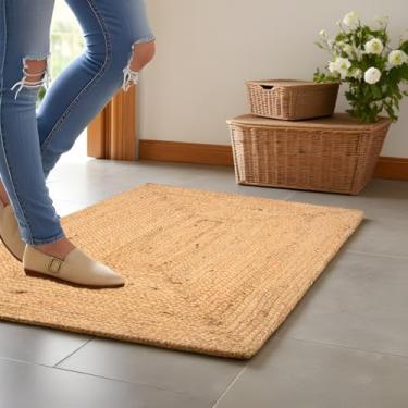 Imagem de INDIAN ARTISTIC Tapete de pano de algodão de juta 6 x 3 pés | Tecido à mão e reversível | Sala de estar | Cozinha | Algodão de juta 61 x 91 cm | Aparência rústica | Visual natural | Corredor 6 x 91 cm