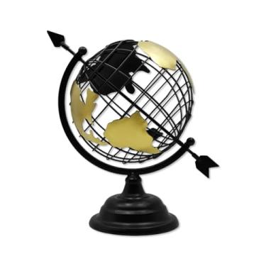 Imagem de Globo Terrestre Decorativo de Metal, Base Preta, Estilo Luxo, Enfeite de Mesa