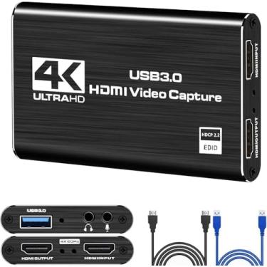 Imagem de Placa de captura de vídeo HDMI 4K, gravador de vídeo USB3.0 1080p 60FPS, placa de captura Nintendo Switch para transmissão de jogos e transmissão, funciona com Xbox Series X/S, Xbox One X/S, PS4, OBS,