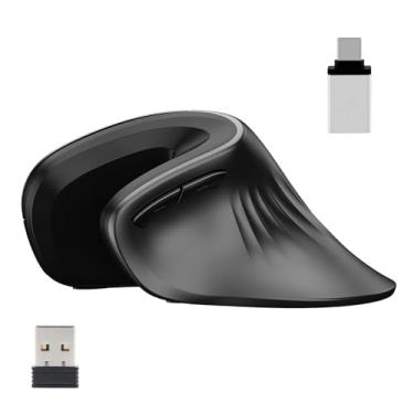 Imagem de Mouse ergonômico sem fio, mouse Ergo vertical, 2,4 G, mouse óptico vertical, sem fio, 6 botões, 3 ajustáveis, 1600 DPI para Mac, PC, desktop, laptop, Windows, computador, escritório, com receptor USB