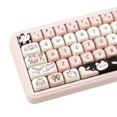 Imagem de COOMICKEY Teclas PBT 132 teclas de sublimação de tinta kawaii rosa perfil MOA personalizadas teclas fofas para teclado mecânico Cherry Gateron MX Switches