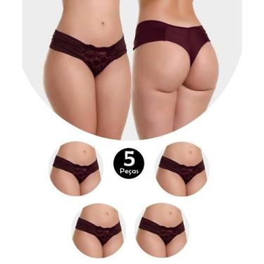 Imagem de Kit 5 Calcinha IMI Lingerie Tanga Fio Dental Duplo Em Microfibra E Ren