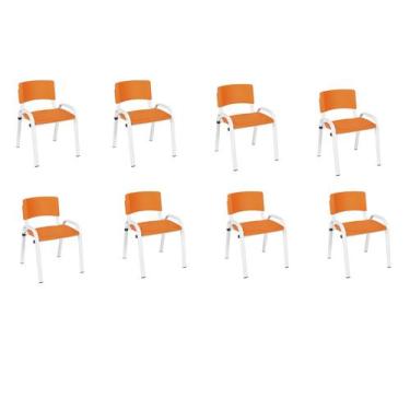 Imagem de Kit 8 Cadeira Iso Infantil Creche, Escola Base Branco Laranja - LAURAL