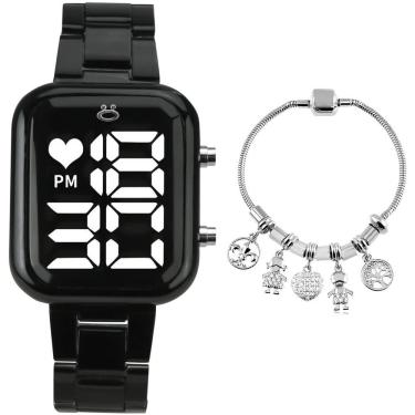 Imagem de Relogio Digital Feminino Preto + Pulseira Pandora Original