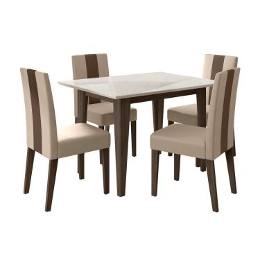 Imagem de Cj De Sala De Jantar Mesa Belle Tampo De Vidro E 4 Cadeiras Amêndoa Com Off White